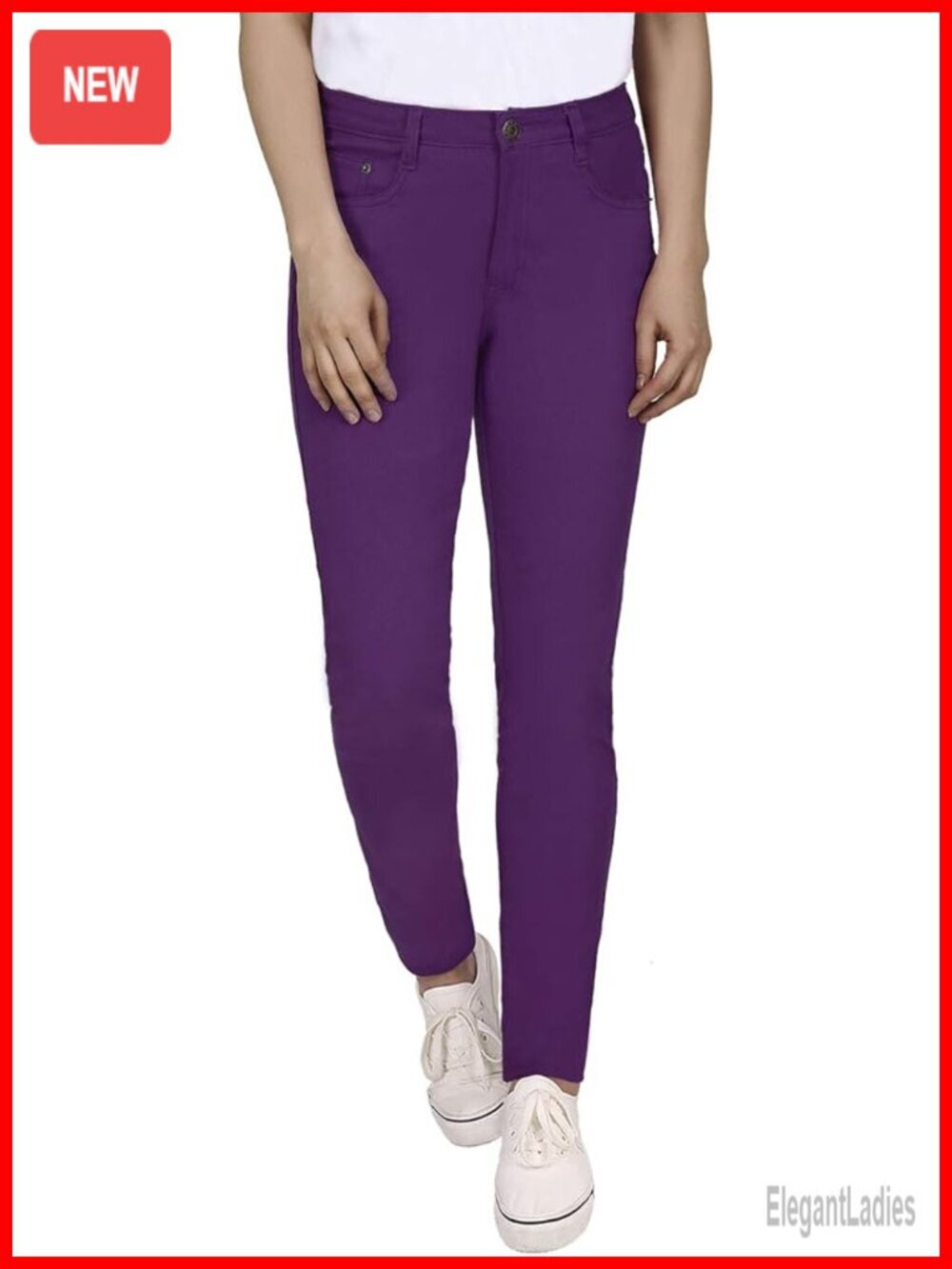 Mid-Rise Stretchy Denim Slim Fit Skinny Jeans with 5 Pockets